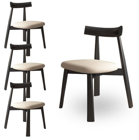4-teiliges Esszimmerstuhl-Set aus massiver Eiche, gepolstert, modernes schwarzes Finish, Holzstühle für Küche und Esstisch, stilvolle Heimdekoration, Pelz, bequeme Sitzgelegenheit