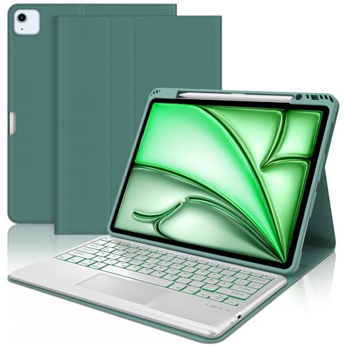WAVATA Tastatur für iPad Air 13 M4 2026/M3/M2 (2025/2024) mit Touchpad, Hülle Tastatur für iPad Pro 12.9 6/5/4/3 Generation (2018-2022) Magnetische Beleuchtete Bluetooth QWERTZ Layout, Dunkelgrün