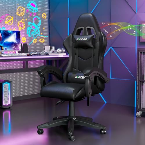 Racingreat Sedia Gaming con Altoparlant Bluetooth e Poggiatesta, Poltrona da Gioco Regolabile in Altezza, per Ufficio, Sedia Ergonomica Gaming per Adulti,Adolescenti(Bluetooth, Nero