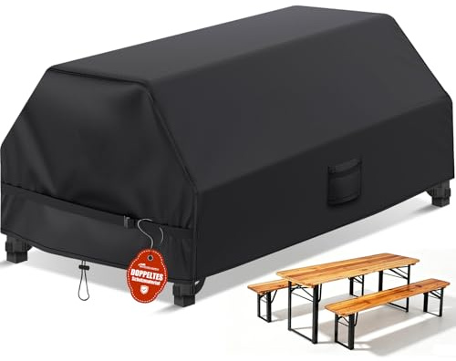 Abdeckung Bierzeltgarnitur Wasserdicht, 220x120x75cm, 600D Gewebe-Abdeckplane für Biertischgarnitur, Winterfest Schutzhülle für Bierzelt-Garnitu