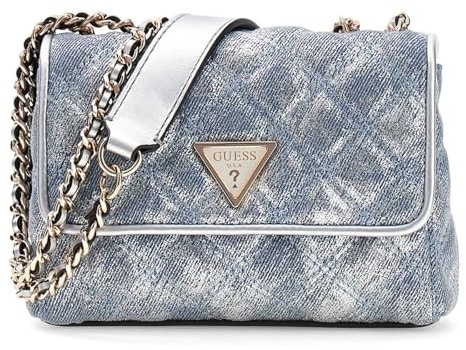 GUESS Umhängetasche Schultertasche Giully II Mini 2 Compartment Convertible Flap Metallic Denim hellblau