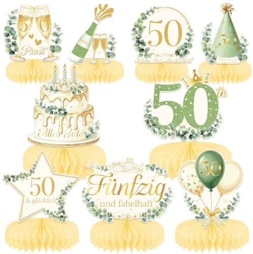WenmthG 50. Geburtstag Deko – 9 Stück Eukalyptus Bienenwaben Tischdeko für Frauen und Männer, Geburtstagsdeko 50, Partydeko zum 50. Geburtstag