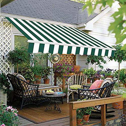 Green Bay 2.5 x 2m DIY Patio Retractable Manual Awning Garden Sun Shade Canopy Gazebo Green-White with Fittings and Crank Handle