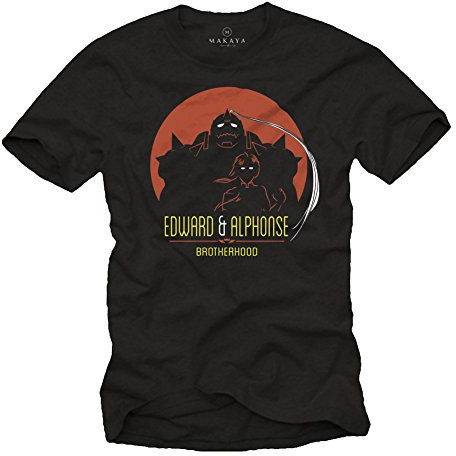 Alchemist Brotherhood T-Shirt - Edward & Alphonse Fullmetal Comic Manga Anime Geschenke schwarz XXL