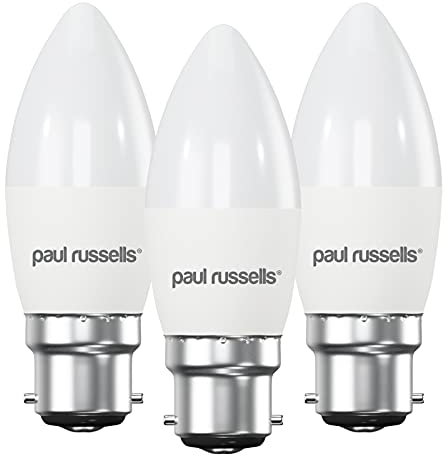 paul russells LED Light Bayonet Cap B22, 25w Equivalent, 2.5W 250LM LED Bulbs, 2700K Warm White Lamps, Frosted C37 BC Candle Energy Saving Chandelier Lightbulbs, Non-Dimmable, 3 Pack