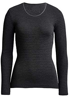 Conta Thermo Langarm Shirt, wärmendes Thermoshirt aus natürlicher Baumwolle, bequemes Basic-Oberteil, Damenbekleidung, Schwarz Geringelt, Größe: 42/L