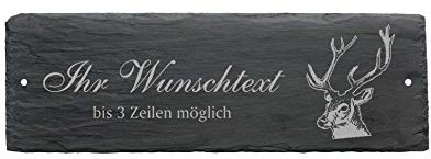 Schild Jäger « IHR WUNSCHTEXT » aus Schiefer für Jäger - ca.22 x 8 cm - Türschild mit Namen und Motiv