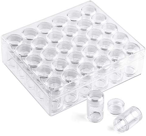 Coopay Plastic Large Beads Boxes Storage Container Set with 30 Pieces Storage Jars Diamond Painting Accessory Box Transparent Bottles with Lid for DIY Diamond, Nail and Small Items (1.85 x 1 Inch)