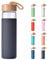 Yomious 20 Oz Borosilicate Glass Water Bottle with Bamboo Lid and Silicone Sleeve – Reusable BPA Free Drinking Bottle with Lids - Cute Bottle for Women - Glass Shaker Bottle (Charcoal Grey)