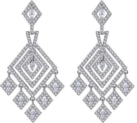 Onefeart mit Platin überzogen Ohrstecker Für Frauen Mädchen Oval Cubic Zirconia Rhombus Design Tropfenohrringe 26X49MM Weißes Gold