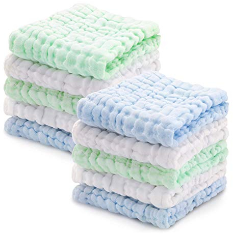 LIUNIAN 10 PACKS Baby Musselin Waschlappen, 100% Baumwolle, natürliche Baby-Tücher, extra weiches, atmungsaktives Neugeborenes Baby-Gesichtstuch für empfindliche Haut, 12x12