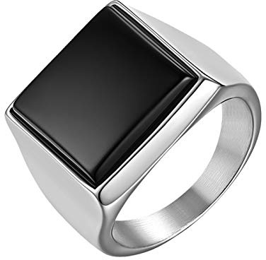 Flongo Herren Ring, Männer Edelstahl Ring Band Silber Ton mit Glas Hochzeit Verlobung Engagement Bandring Siegelring Daumenring Bequemlichkeit Passen Herren Schmuck Herren-Accessoires