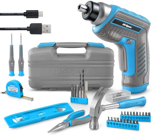 Hi-Spec 35pc General Household Tool Kit with 3.6V USB Electric Screwdriver – Essential DIY Hand Tools for Everyday Repairs, Maintenance & New Home Essentials