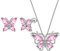 Aurora Tears Schmetterling Halskette/Ohrringe Set 925 Sterling Silber Oktober Birthstone Pink Opal Schmuck Set Tiere Schmuck Geschenk für Frauen und Mädchen DS0045O