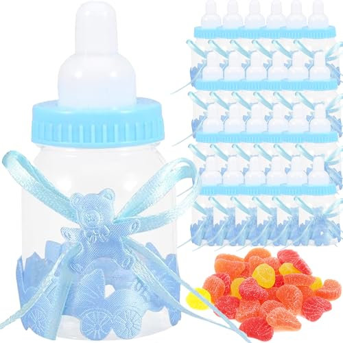 MINGZE 24 Stück Süßigkeiten Flasche, Candy Flaschen Babyflaschen Geschenkbox Baby Shower Party Candy BoxFavors Geburtstagsfeier Dekoration für Babydusche Party Taufe Geschenkpaket (Blau)