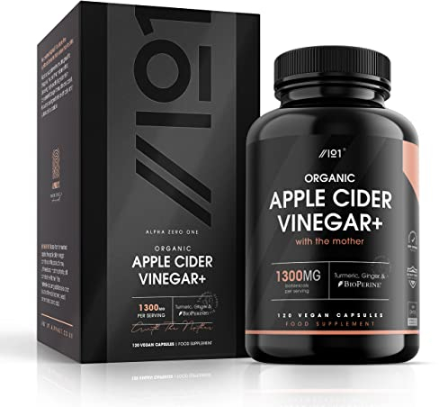Organic Apple Cider Vinegar 1920mg - 90 Capsules - with Turmeric, Ginger & Cayenne Pepper - Raw Unfiltered with The Mother (60 Day Supply) by Alpha01