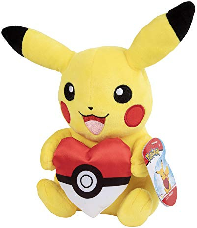Pokémon Pikachu Valentine en peluche avec balle en forme de cœur – 20,3 cm – 2 ans et plus