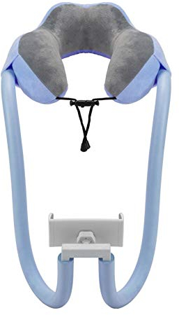 NEVRTP 2 in 1 U-förmiges Kissen kombiniert mit Handyhalterung Reisekissen (Hellblau, one)