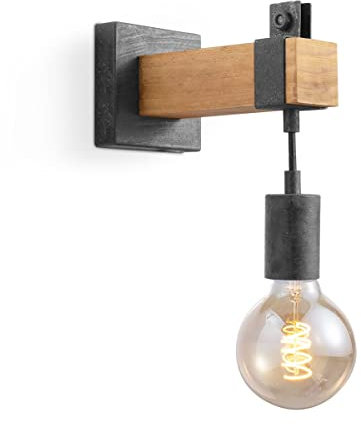 Home Sweet Home Vintage Wandlampe Denton | 20/10/23cm | Anthrazit | Wandlampe aus Holz | geeignet für E27 LED Lichtquelle | Wandlampe geeignet für Wohnzimmer, Schlafzimmer