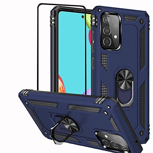 Folmeikat Samsung Galaxy A52 5G,Galaxy A52S 5G/A52 4G Phone Case, With Screen Protector 360 Degree Rotating Metal Ring Shock Absorption Reinforced Corner TPU for A52 5G Blue 6.5