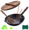 Carbon Steel Wok Pan with Lid, Chinese Flat Bottom Woks and Stir Fry Pans, 12.5 Hand Hammered Traditional Wok for Electric, Induction & Gas Stoves by Xeeyaya