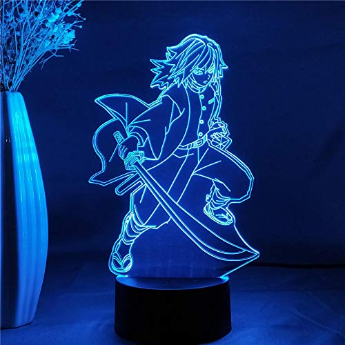 Anime 3D Illusion Licht Tomioka Giyuu - LED Nachtlampe Demon Slayer Manga Dekorative Inneneinrichtung Ideal Kind Geburtstagsgeschenk-7 Farbe keine Fernbedienung