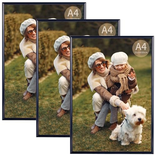 HIMEETIME® 3x Bilderrahmen A4 21x30 cm Schwarz Metall Rahmen,Dokumentenrahmen 21x29,7 cm Klein Collage, Metallrahmen Alu-Bilderrahmen