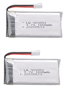 YUNIQUE GREEN-CLEAN-POWER - 2 Stück Wiederaufladbare Lipo Batterie 3.7V 1800mAh | Kompatibel mit KY601S, SYMA Serie X5, WLtoys K989, Drohne | Modisches Design, Silber