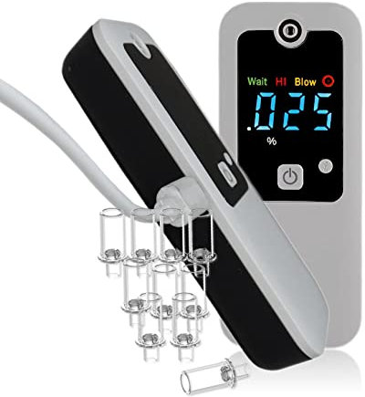 iBACheck Digitaler Wiederaufladbarer Alkoholtester Promillester mit Automatische Reinigung und automatische Durchflusserkennung. Promillemessgerät Alkoholtest mit 8 Mundstücken & LED-Anzeige