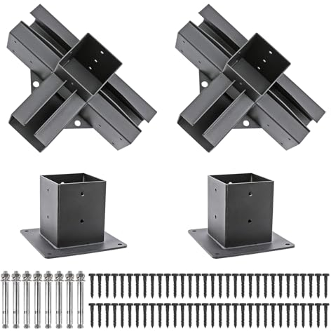 Pergola-Halterungen, 4-Wege-Eckwinkel, Edelstahl-Pergola-Set, Halterung mit Schrauben für Holzbalken, inklusive 2 Halterungen, 2 Halterungen für 4 x 4 (tatsächlich: 8,9 x 8,9 cm)