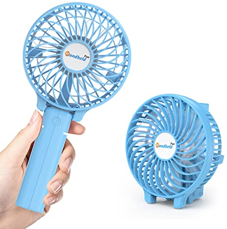 Jonwall USB Handheld Fan, Portable Mini Hand Held Fan Rechargeable Desk Fan Foldable Personal Desktop Fan, Electric Powered Cooling Fan for Home Office Camping Travel Blue