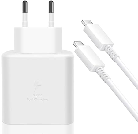 Chargeur 45W Super Charge Rapide pour Samsung Galaxy S25 Ultra,S24+,S24 Ultra,S23+,S23 Ultra, S22,A54,Z Fold5,Flip5,Fold6, Flip6,Tab S10 S9 S8 Ultra,Prise Secteur USB C Adapteur avec 5A Câble (Blanc)