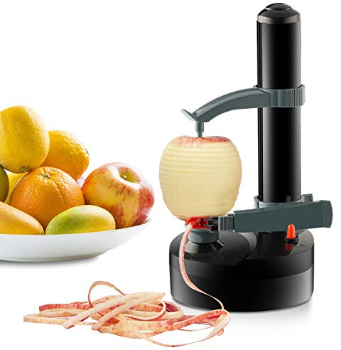 Electric Peeler Automatic Rotating Apple Peeler Potato Peeling Machine Automatic Fruits Vegetables Cutter Stainless Kitchen Peeling Tool (Black)