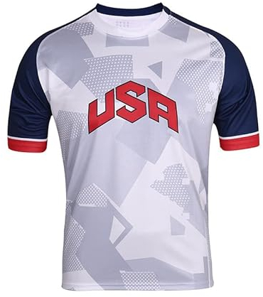 YuanDiann 2022 Katar Fußball Weltmeisterschaft T-Shirt Kurzarm Rundhals Fanshirt Trainingsshirt Stretch Casual Atmungsaktiv Sport Shirt Bedrucken Fussballtrikot USA L