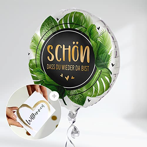 BallonStar® Herzlich Willkommen Luftballon 43 cm für Kollegen, Mitarbeiter zur Begrüßung, Heimkehr und Rückkehr mit Design Grußkarte