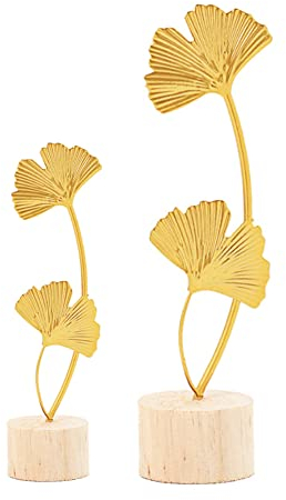 ARFUKA 2 Stück Wohnzimmer Tischdeko Ginkgo Blatt Statue Metallskulptur Dekoration Ornamente für Wohnzimmer Schlafzimmer Büro Schreibtisch Schränke Gold