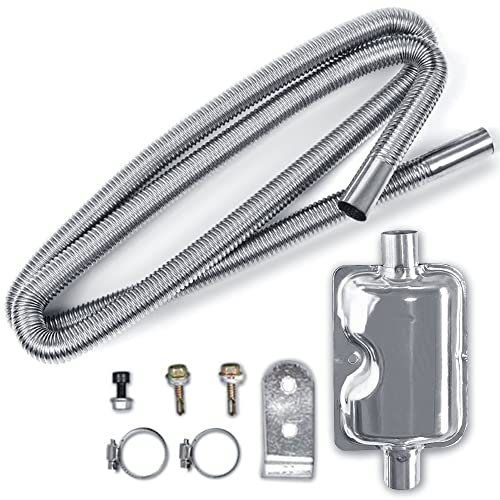 BNGXR Tubo Scarico per Generatore, 200cm Tubo di Scarico in Acciaio Inossidabile Kit di Riscaldamento Auto per Riscaldatori Diesel ad Aria di Parcheggio con Silenziatore Due Morsetti Acciaio