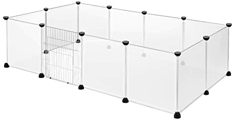 YUENFONG Freigehege Kaninchen Kleintiergehege Freilaufgehege Gittergehege Meerschweinchen Nagergehege Laufgitter aus Kunststoff, für Haustier, Kleintier, 145x75x48cm(12 Stück mit Tür)