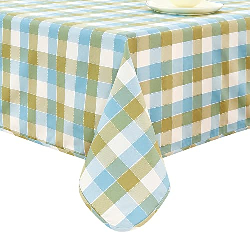 LUOLUO rechteckige Tischdecke, Karierte Tischdecke, maschinenwaschbar, für Ostern, Thanksgiving, Weihnachten, Wochentage, Neujahr, Geburtstag, Abschlussball, Outdoor Grün/Weiß/Blau 140 x 180 cm