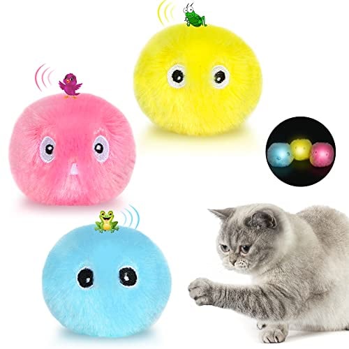 EXTFANS 3 Stück Katzenbälle Interaktives Katzenspielzeug Ball mit Sound Kätzchenspielzeug Plüsch Balle, Interaktives Spielzeug Katzenball mit lebensechte Tiergeräusche für Katze