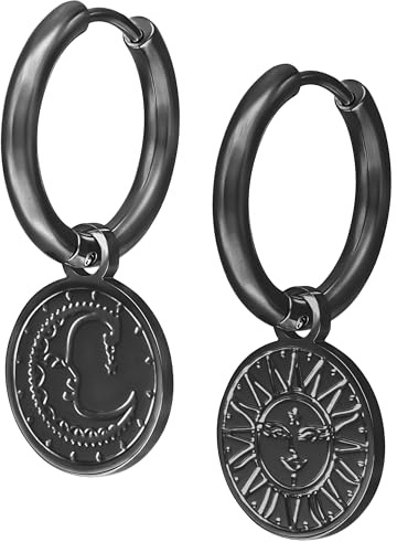 Wildcat Ohrringe - Little Sun Moon Hoops - Creolen aus Edelstahl mit Sonne Mond Anhänger - wasserfest, langlebig, hautverträglich - schwarz