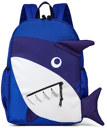 VASCHY Kinderrucksack, Niedlicher Wasserabweisend Rucksack Vorschule Kindergarten Daypack Schultasche Büchertasche Brustgurt für Kleine Jungen Mädchen Blau Hai