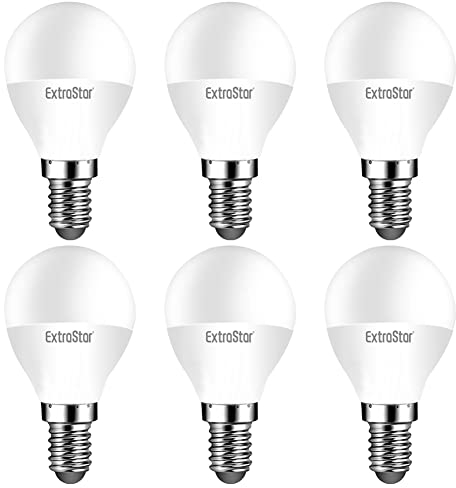EXTRASTAR Bombillas LED 6W E14 G45, Luz Fría 6500K, No Regulable, 6Pcs