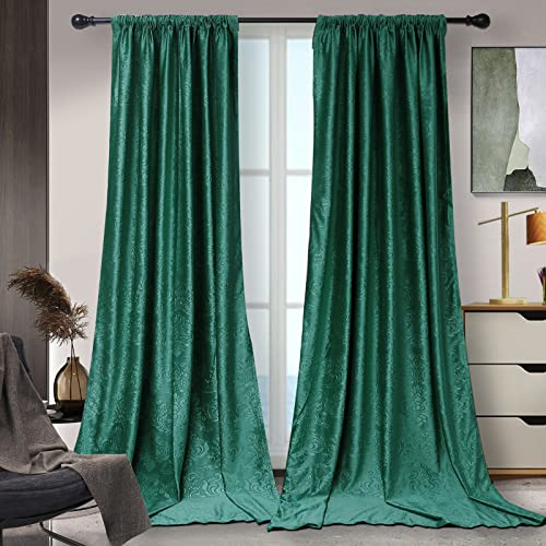 Rosnek Thermovorhang Kräuselband,2 Stück Luxus Vorhang Samt Verdunklungsgardine mit Multifunktionsband,Verdunkelungsvorhänge Blackout Curtain Barock Deko,H183xB132CM,Grün