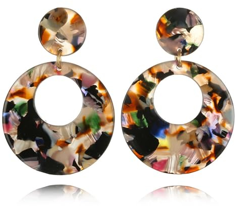 Wendalern Runde Harz Baumeln Ohrringe Geometrie Kreis Acryl Ohrringe Boho Runde Scheibe Aussage Ohrschmuck Multicolor Runden Kreis Ohrstecker Schmuck Für Frauen Mädchen (multicolor)