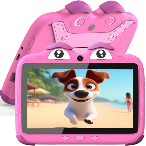 YINOCHE Tablet per bambini da 7 pollici per bambini da 3 a 7 anni, tablet per bambini da 32 GB Android Tab per bambini con doppia fotocamera Controllo parentale app per bambini preinstallate Custodia