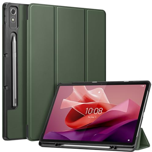 Fintie Hülle mit Stifthalter für Lenovo Tab P12 Tablet 12,7 TB370FU 2023, Ultradünne Flip Case Cover mit Auto Schlaf/Wach, Ständer Funktion, Grün