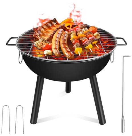 43,2 cm tragbarer Holzkohlegrill mit klappbaren Beinen für Outdoor-Kochen, Grillen, Camping, BBQ…