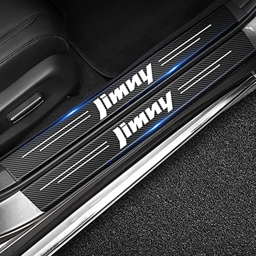 Symilov 4 Stück Auto Einstiegsleisten Schutz,für Suz-uki Jimny JB23 JB33 JB43 JB64 JB74 Tuning Zubehör, Kohlefaser Auto Türeinstiegsschutz Aufkleber mit Logo Anti Kratz Schutzstreifen,Black
