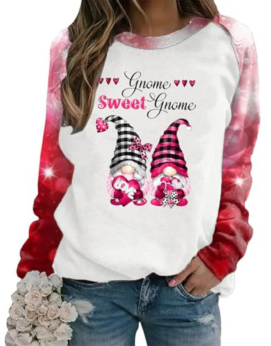 Damen Valentine Gnom Sweet Gnome Plaid Raglan Sleeve Rundhals Pullover Sweatshirts Comfort Colors Sweatshirts Personalisierte Sweatshirts Liebe Herz Print T Shirts Frauen Sweatshirts, weiß, 42